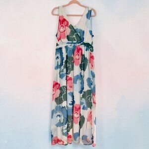 Motherhood Maternity Floral Chiffon Maxi Dress LARGE Sleeveless Romantic BOHO